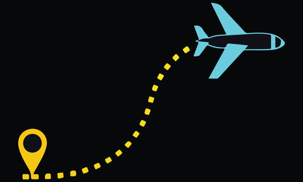 Airplane Flight Path Illustration &ndash; Travel Route Map with Dotted Line and Location Pins .