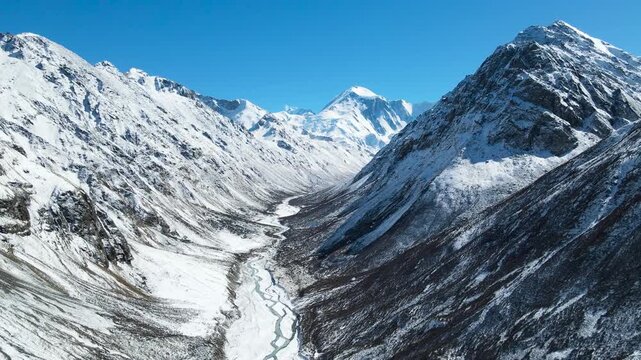 snowy mountain peaks. beautiful mountain gorge. winter in the mountains. highlands