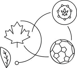 Obraz premium Icons Set Featuring Leaf, Soccer Ball, And Floral Flat Line Art Vector Illustration