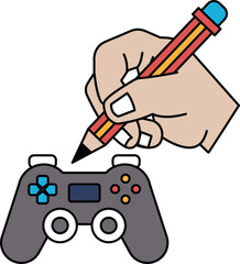 A hand is drawing on a video game controller © toonsteb