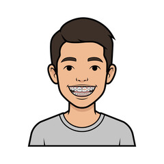 Fototapeta premium Smiling teenage boy with dental braces isolated on white background orthodontic care concept