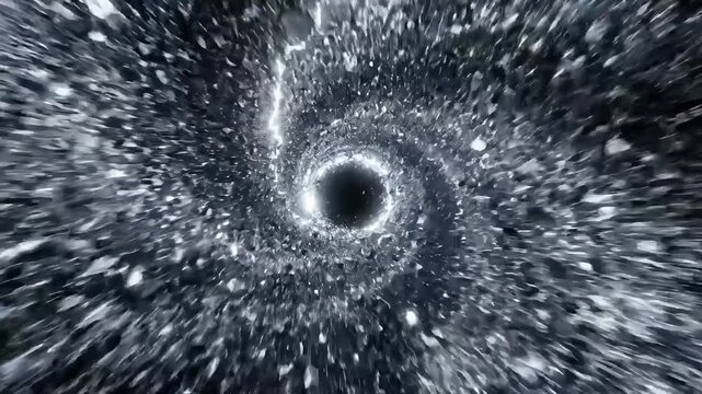 Dramatic black hole with swirling vortex and intense gravitational pull in space