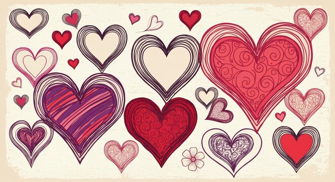Scribbled Hearts on Soft Background. Seamless Pattern for Romantic Valentine s Day Designs.