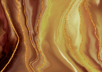 Abstract background with a liquid gold design and gold glitter