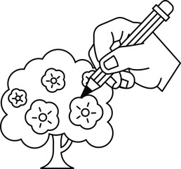 Fototapeta premium A hand is drawing a tree with flowers on it