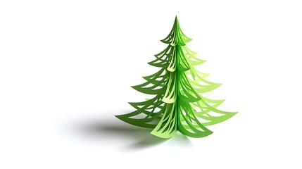 Fototapeta premium Modern green paper cutout Christmas tree on white background