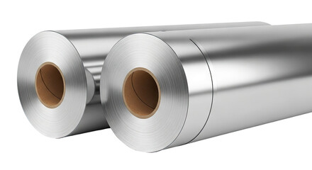 Fototapeta premium Two Rolls of Shiny Metal Coil on White Background