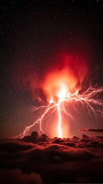 Red Sprites Lightning Above Clouds Night Sky