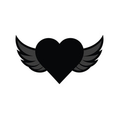 Obraz premium love heart with wings silhouette vector on white background