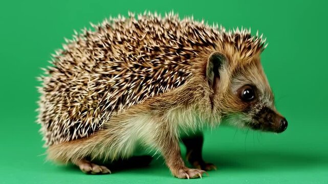 A hedgehog with many sharp quills in front of a green backdrop