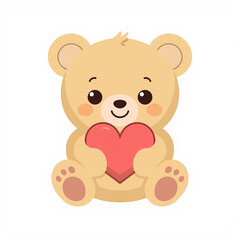 Obraz premium Teddy Bear Holding Heart: A charming cartoon teddy bear cuddles a vibrant red heart, conveying a message of love, care and affection. 