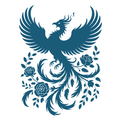 Fototapeta premium Decorative Phoenix with Floral Elements Illustration