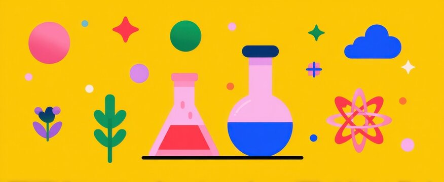 vibrant science fair poster featuring fun graphics and cheerful symbols