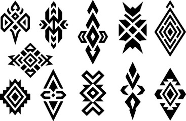 Fototapeta premium Tribal Spiral Tattoo Shapes Vector Set – Bold Black Polynesian Maori Style Symbols