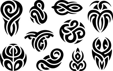 Fototapeta premium Tribal Tattoo Design Set – Abstract Black Ink Vector Collection