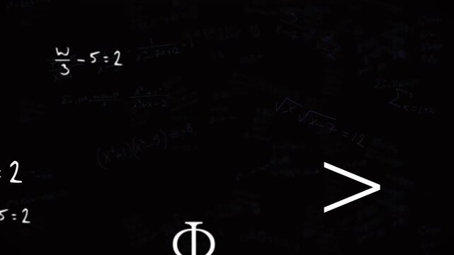 Animation of mathematical equations, formulas and symbols falling against black background
