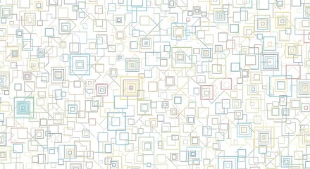 Abstract Geometric Pattern with Squares and Lines in Pastel Colors.