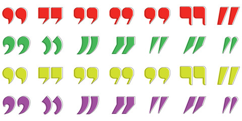 Various colorful vector quotation marks and speech symbols in modern graphic design styles