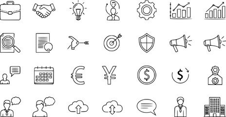 Fototapeta premium Business and Finance Line Icons Set: Modern Vector Symbols for Corporate, Marketing, Technology, and Communication Concepts