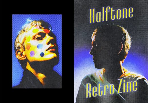 Retro Zine Halftone Poster  Effect Mockup