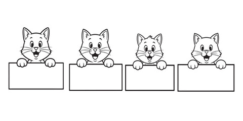 Four cartoon cats holding blank signs kitten animal