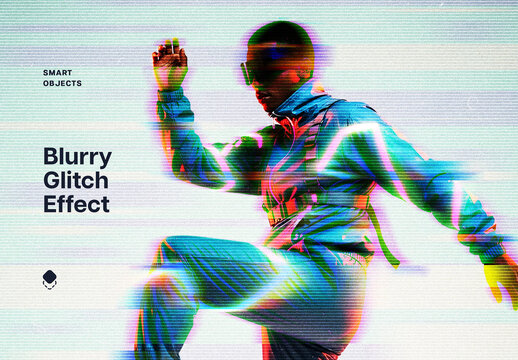 Blurred Glitch Photo Effect Mockup