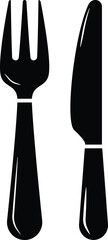 Fork and Knife Silhouette Icon &ndash; Minimal Black Cutlery Symbol Isolated on White