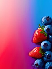 A close up of a bunch of strawberries and blueberries