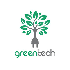 Obraz premium Green Technology Tree Logo for Eco Friendly Business, Sustainable Energy, Environmental Innovation and Clean Growth, Clean Power Development.