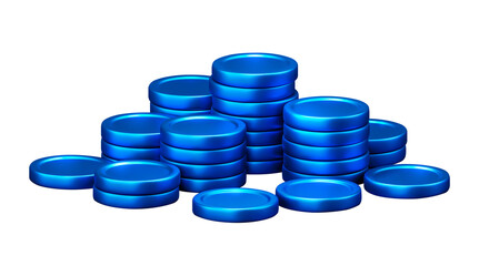 3d stack of blue coins money isolated png currency cash for finance and business concept