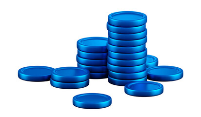 3d stack of blue coins money isolated png currency cash for finance and business investment concept