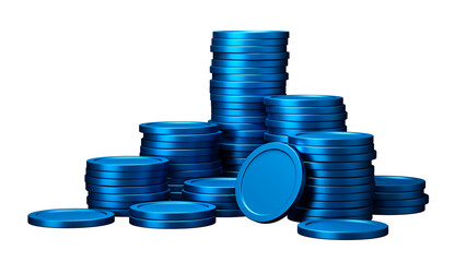 Blue 3d coin stack money currency cash finance wealth png concept