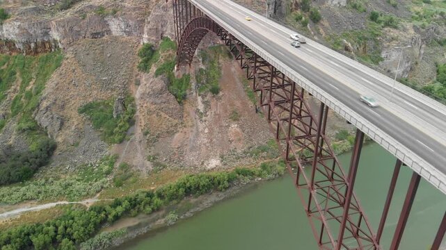 Twin Falls, Idaho. Perrine Memorial Bridge and beautiful canyon as seen from drone