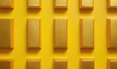Rows of gleaming gold bars on a bright yellow background