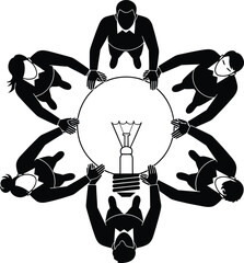 Team Collaboration Around Light Bulb Idea Generation vector illustration