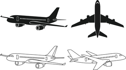 Airplane flight takeoff landing process vector illustration flat design scalable art