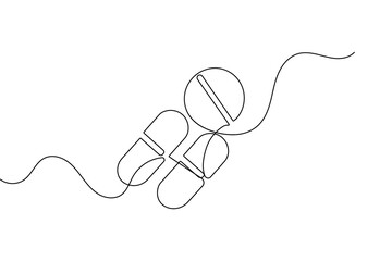 Obraz premium Capsule tablets and pills icon created with a single continuous line for minimalist medical branding