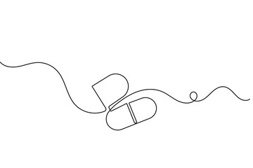 Obraz premium Capsule tablets and pills icon created with a single continuous line for minimalist medical branding