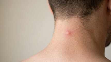 Fototapeta premium Man's neck with visible pimple on skin against neutral background 