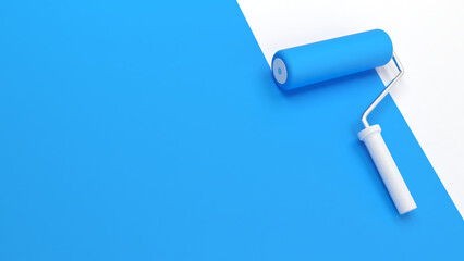 Paint roller. Painting. Blue color. 3d illustration.