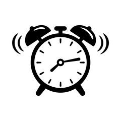 Ringing Alarm Clock Black Icon Illustration for Time Management, Wake Up Reminder, Punctuality Concept and Daily Routine Design