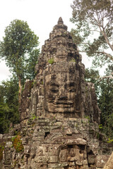 Serene Bayon Stone Face Tower Detail, Angkor Thom Cambodia Heritage