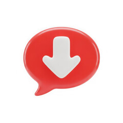 Red speech bubble with white down arrow isolated on a transparent background download
