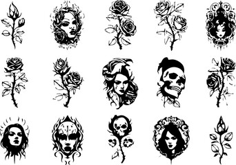 Mystical Floral Woman Tattoo Art Set