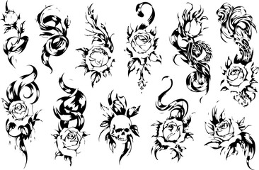 Mystical Floral Woman Tattoo Art Set