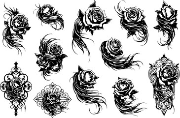 Mystical Floral Woman Tattoo Art Set