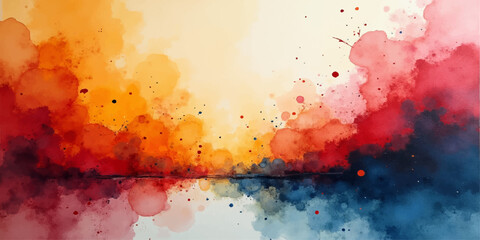 Fototapeta premium Vibrant abstract watercolor and grunge background featuring an artistic splash of red and orange paint with a vintage paper texture design
