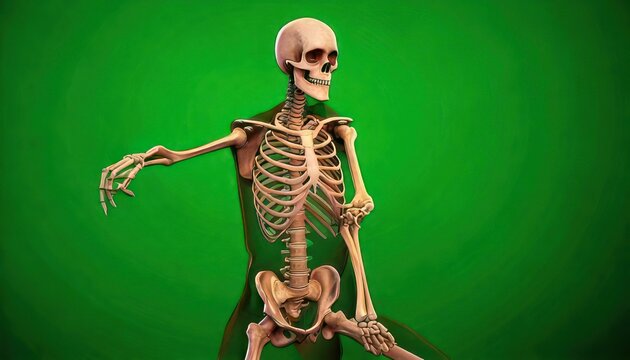 Anatomical Skeleton Model on Green Screen for Medical Education.
