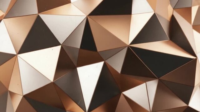 Abstract rose gold geometric pattern with triangular shapes and polygonal forms isolated on white background