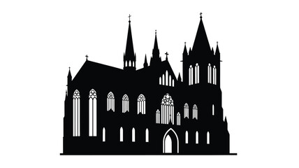Intricate gothic cathedral architecture presented in a striking black silhouette